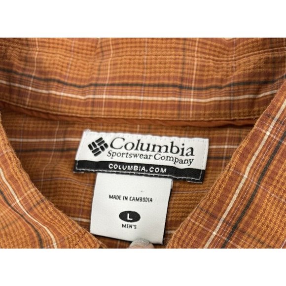 Columbia Shirt Mens L Burnt Orange Plaid Long Sleeve Button Up 100% Cotton - Picture 5 of 7